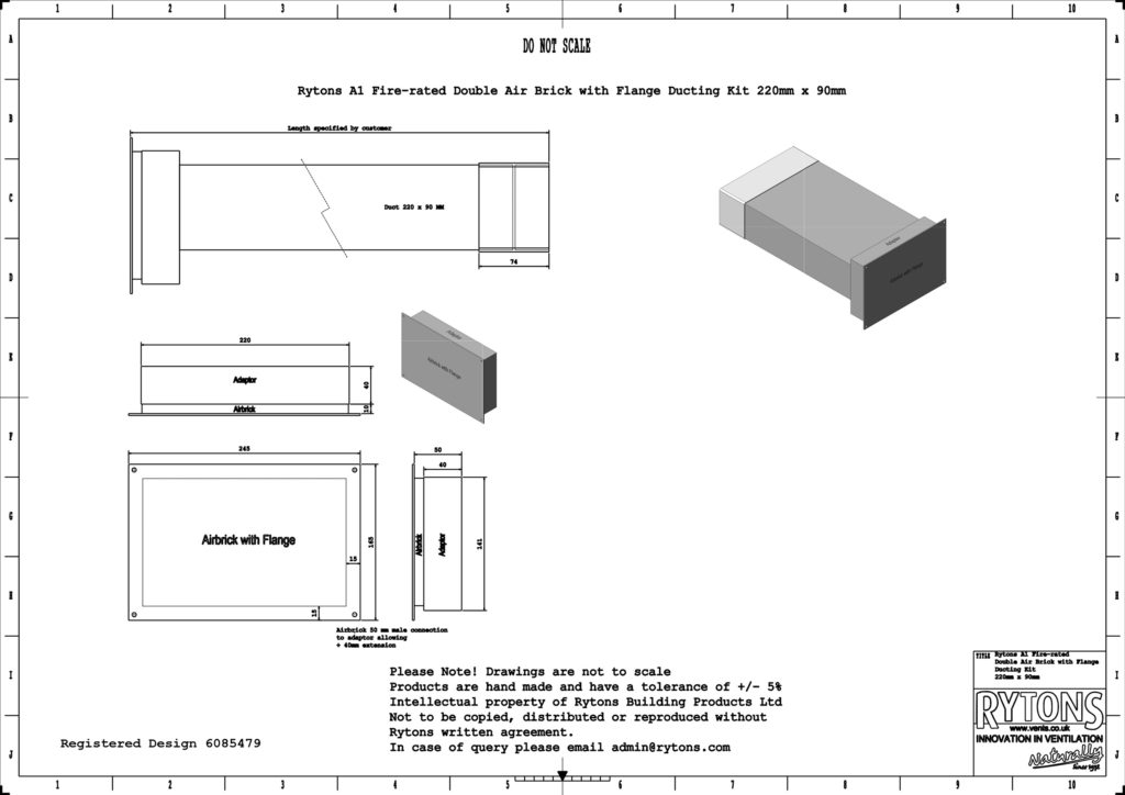 QUOTE Rytons A1 Firerated Ducting Kit 220mm x 90mm with Double Square