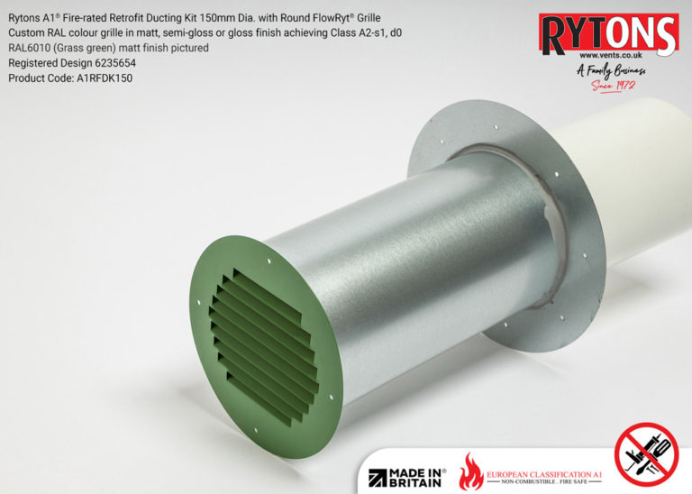 QUOTE Rytons A1® Firerated Retrofit Ducting Kit 150mm Dia. with Round FlowRyt® Grille Rytons