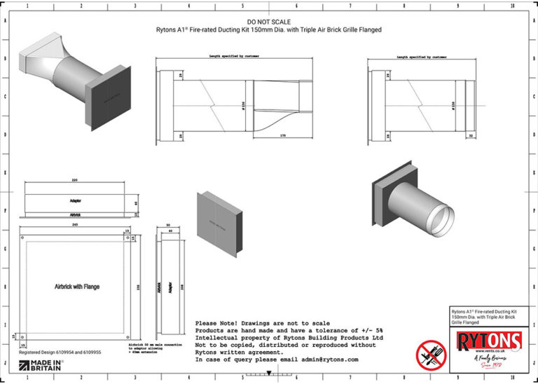 Rytons A1® Firerated 150mm Dia. Ducting Kits with Triple Air Brick Grilles Rytons Building